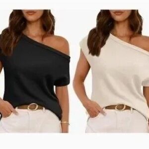 Elegant Off-Shoulder Sweater - Black and Cream